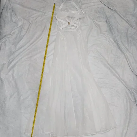 Akira White Sheer Floral Beaded Appliques Halter Maxi Tulle Dress Size Small - Picture 6 of 13